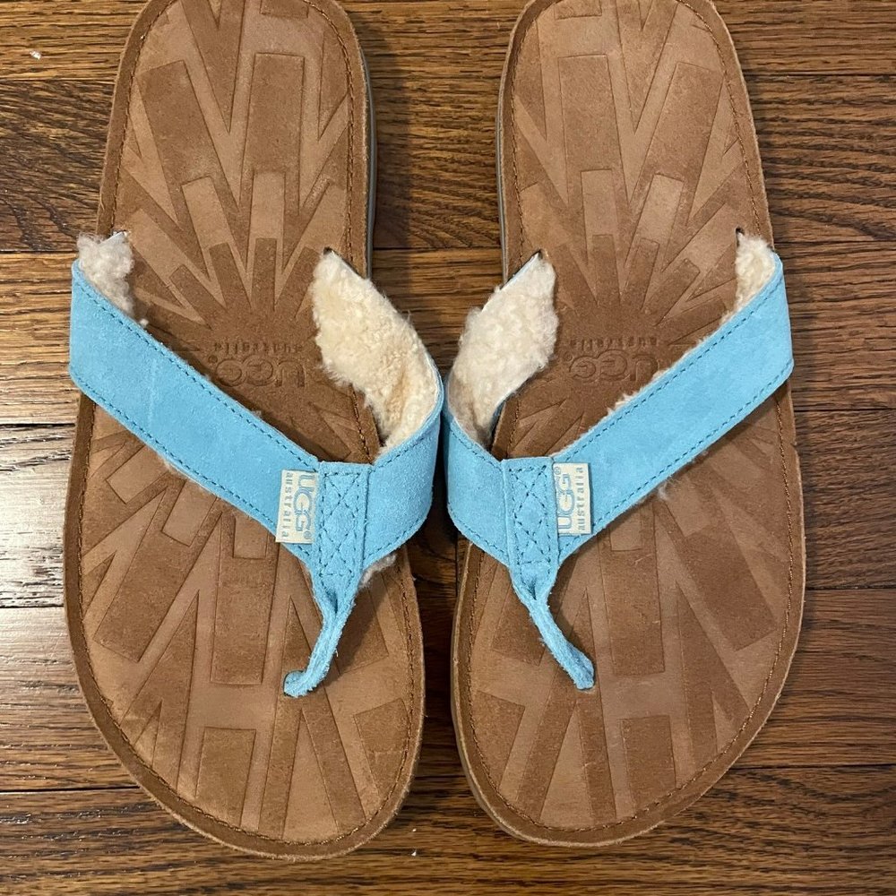 Brand New - UGG Shearling / Suede Flip Flops - Blue - Size US 9